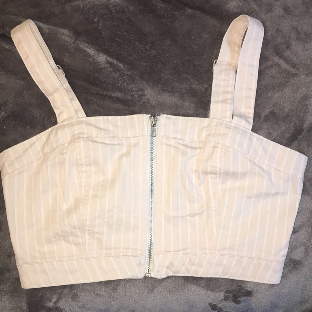 Denim striped tank top with zipper